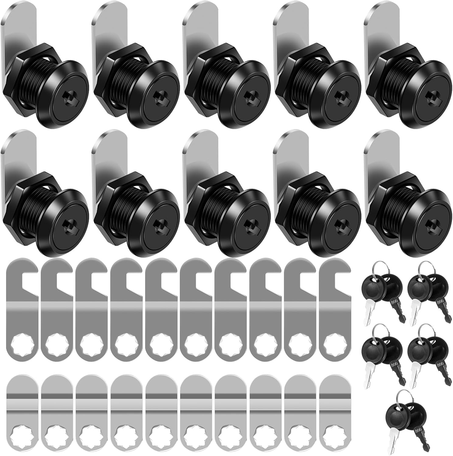 10PCS Cam Locks with Keys, Cabinet Locks Keyed Alike, 5/8'' inch (Length) Cylinder Fits on 3/8'' inch Max Panel Thickness for Secure Files Drawers RV Storage Mail Box (5/8'' Inch 10PCS)