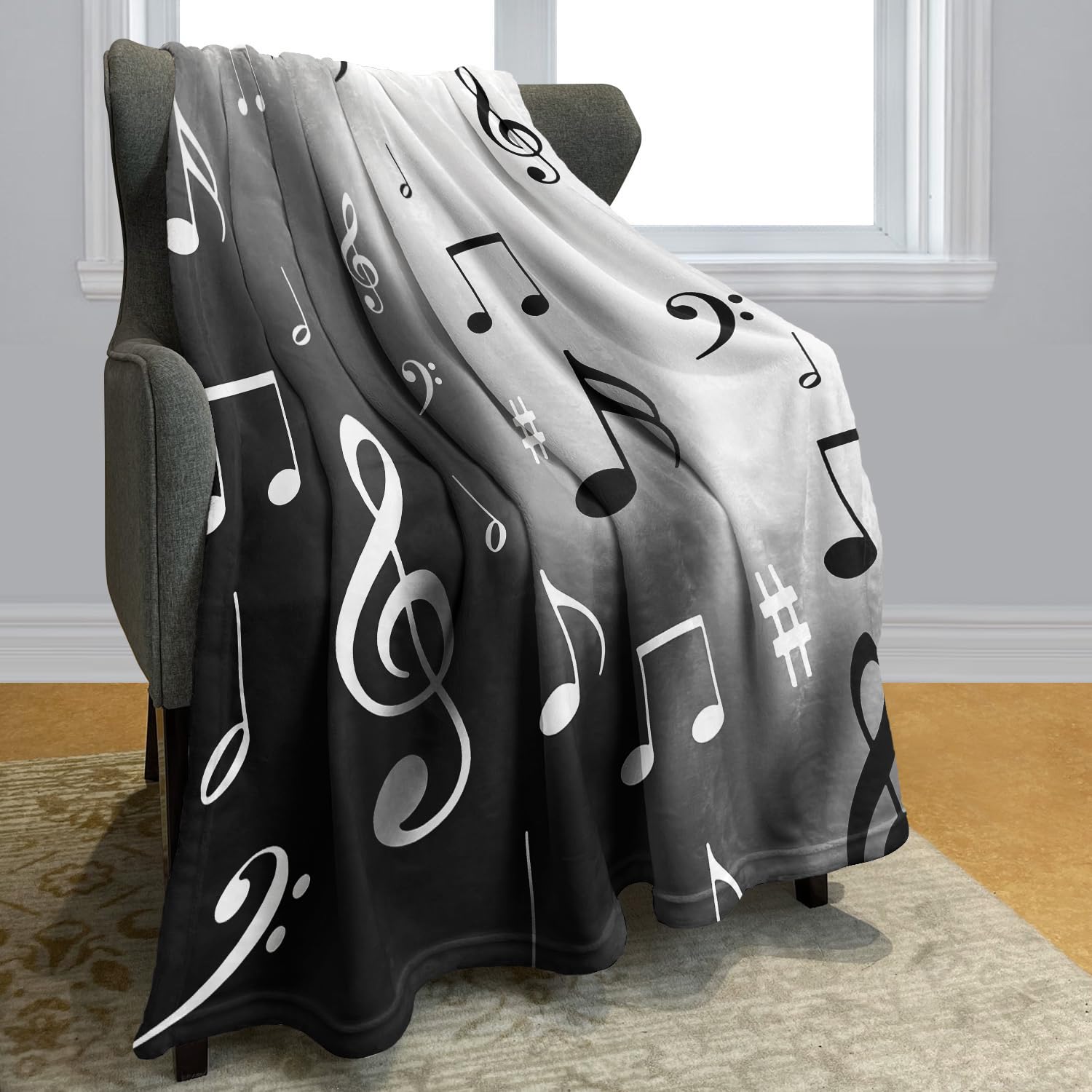 YISUMEI Blanket 150 x 200 cm Cuddly Blankets Soft Flannel Soft Fleece Blanket Bed Throw Graphics Music Notes - Image 2