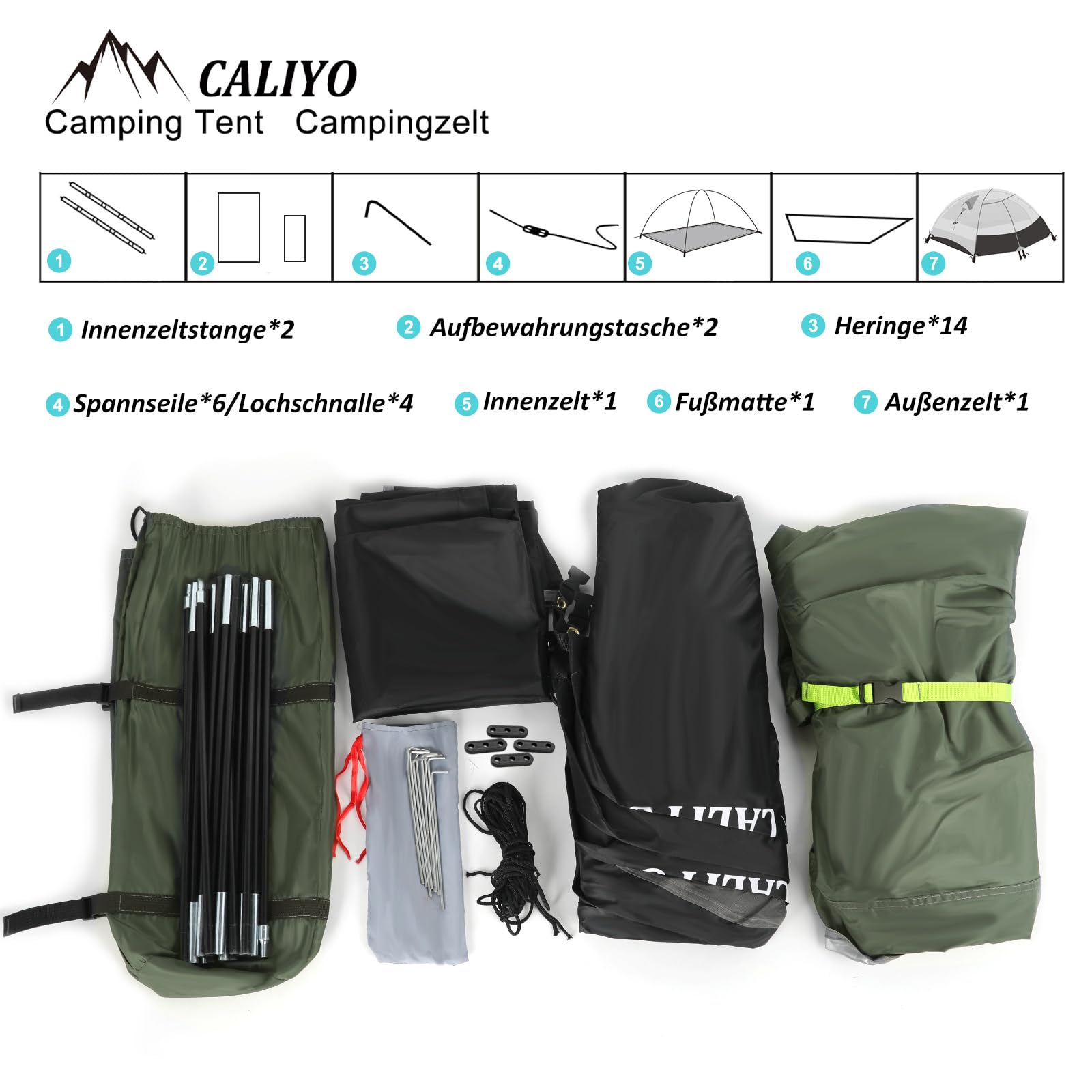 2 Personen Campingzelt – leichtes Kuppelzelt, wasserabweisend und Winddicht, schneller Aufbau, mit Packsack, für Camping, Wandern und Trekking