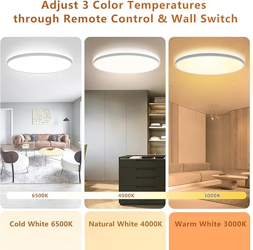 Miniatura 4 de Lámpara de techo de montaje empotrado de 12 pulgadas, 28 W, 3000 lm, luz de techo LED ultrafina con retroiluminación, lámpara moderna de montaje en