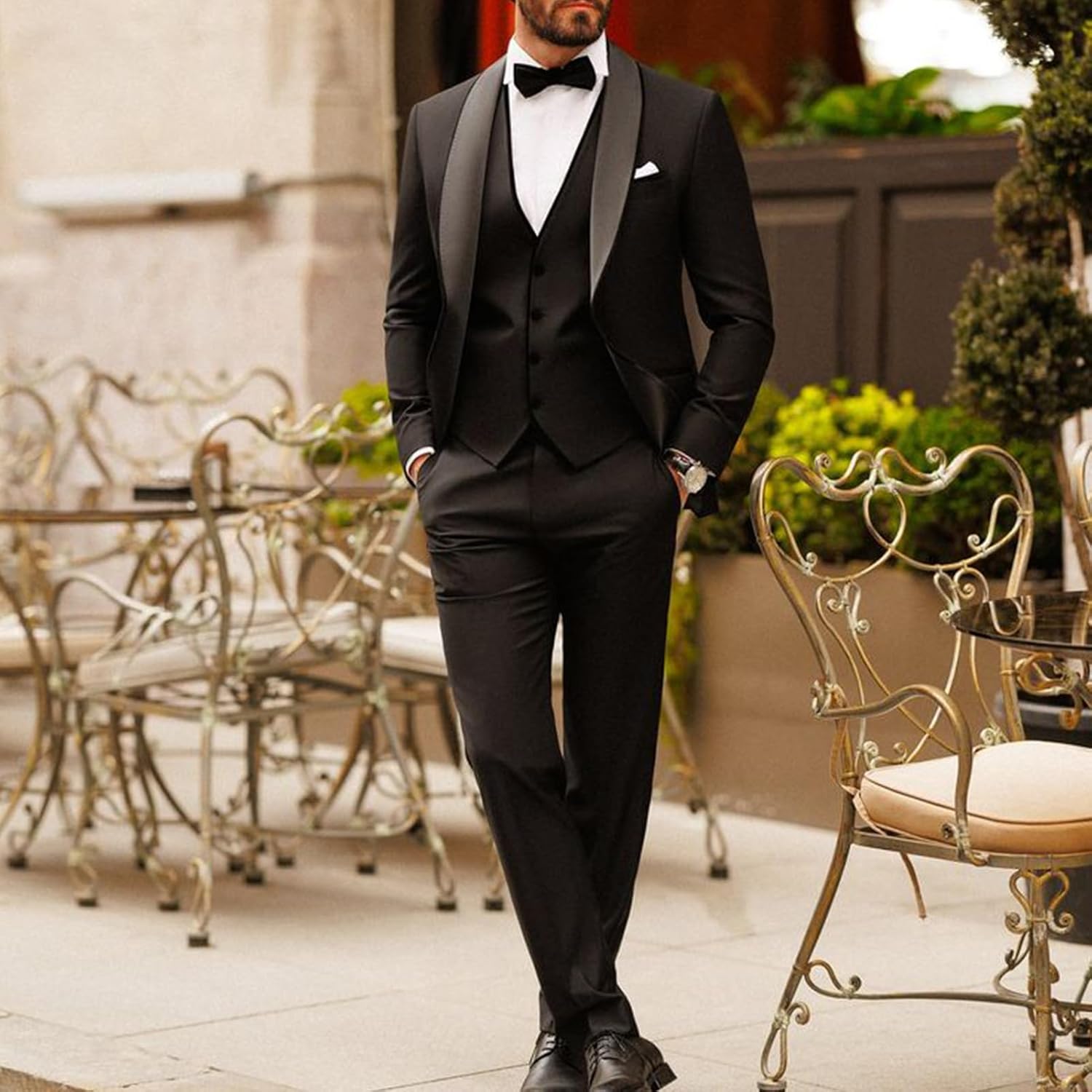 3 Piece Men's Slim Fit Suit Shawl Lapel One Button Suits for Men Jacket Vest Tuxedo Pants Set Wedding Prom Dinner