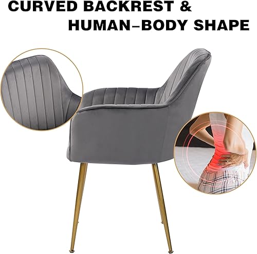 Miniatura 5 de thksbought Juego de 2 sillas de terciopelo y sillas decorativas tapizadas con patas chapadas en oro para sillas de sala de estar (gris)