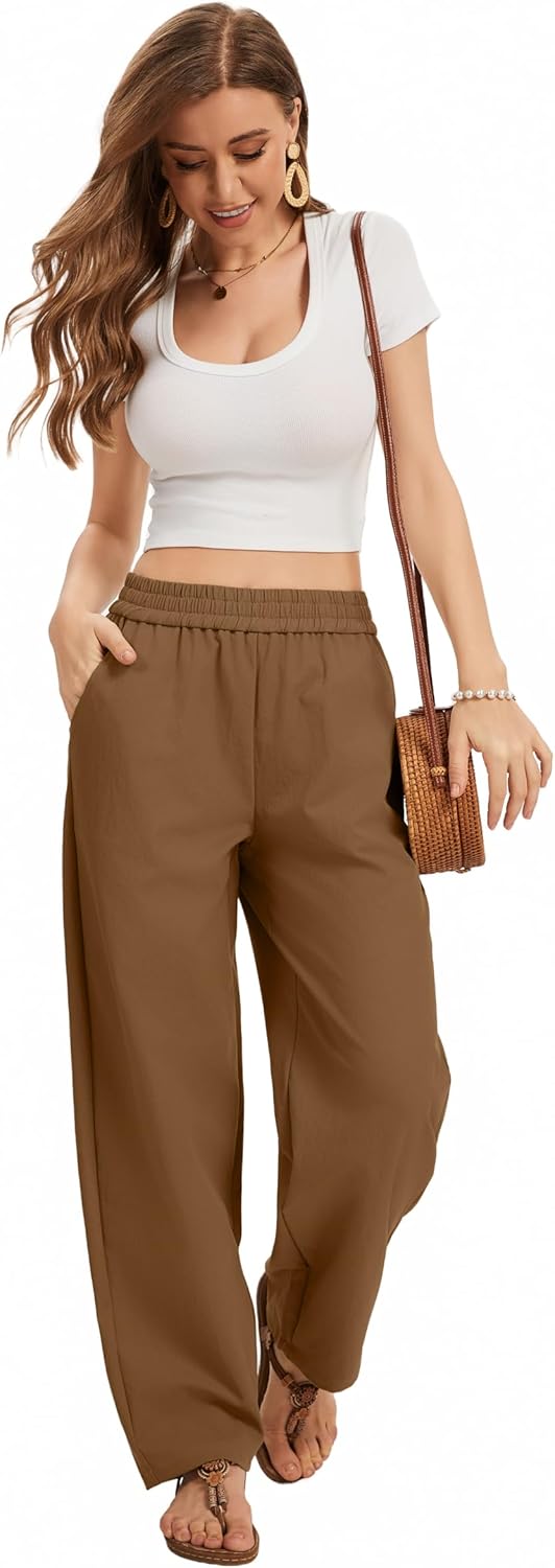 Womens Baggy Loose Cropepd Pants Casual Elastic Waisted Harem Pants with Pockets - Image 2