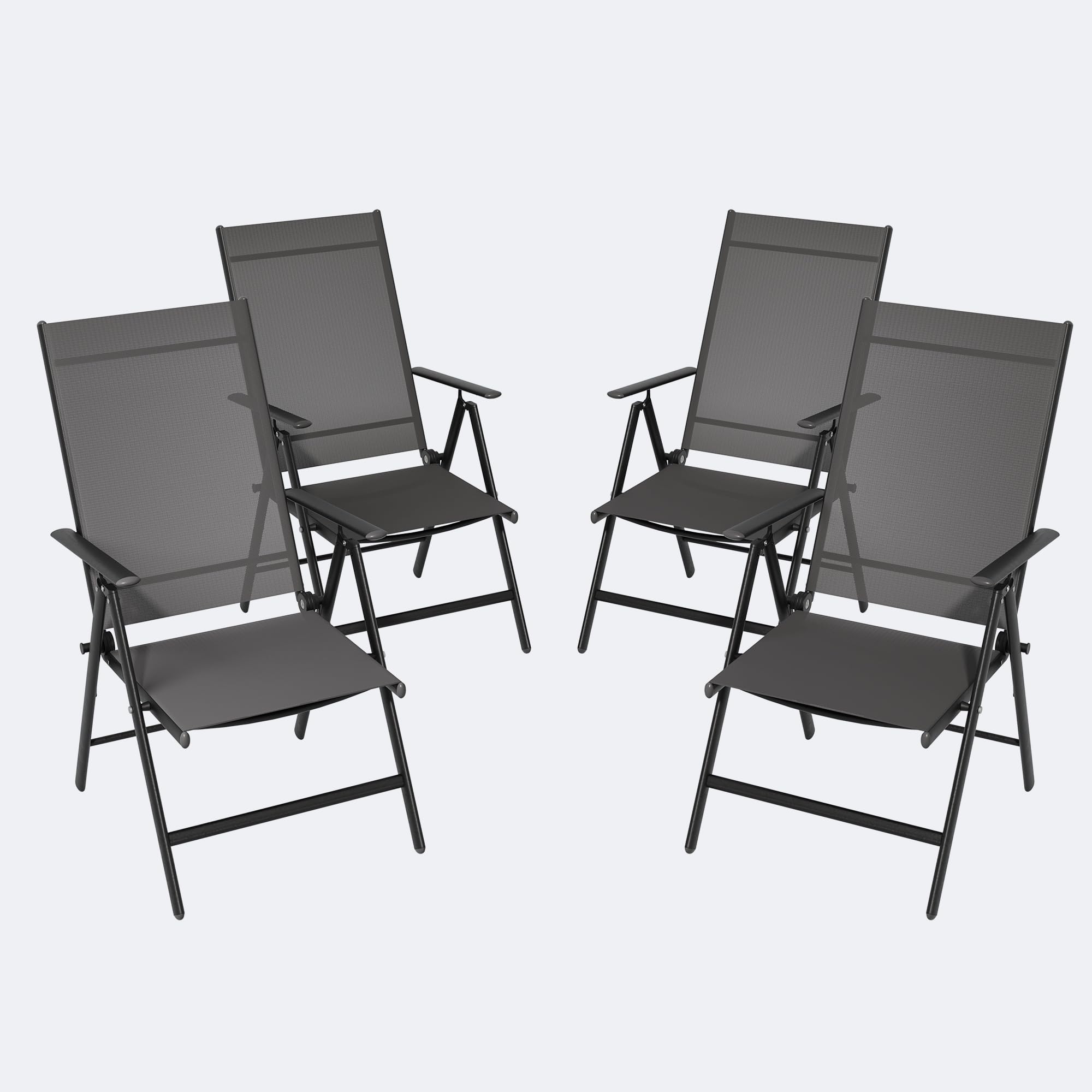 RTDTD Garden Dining Chairs Set of 4,Folding Garden Chairs with 7-Level Adjustable High Backrest & Armrests，Breathable Textilene and Steel Frame for Garden,Balcony,Backyard,Grey
