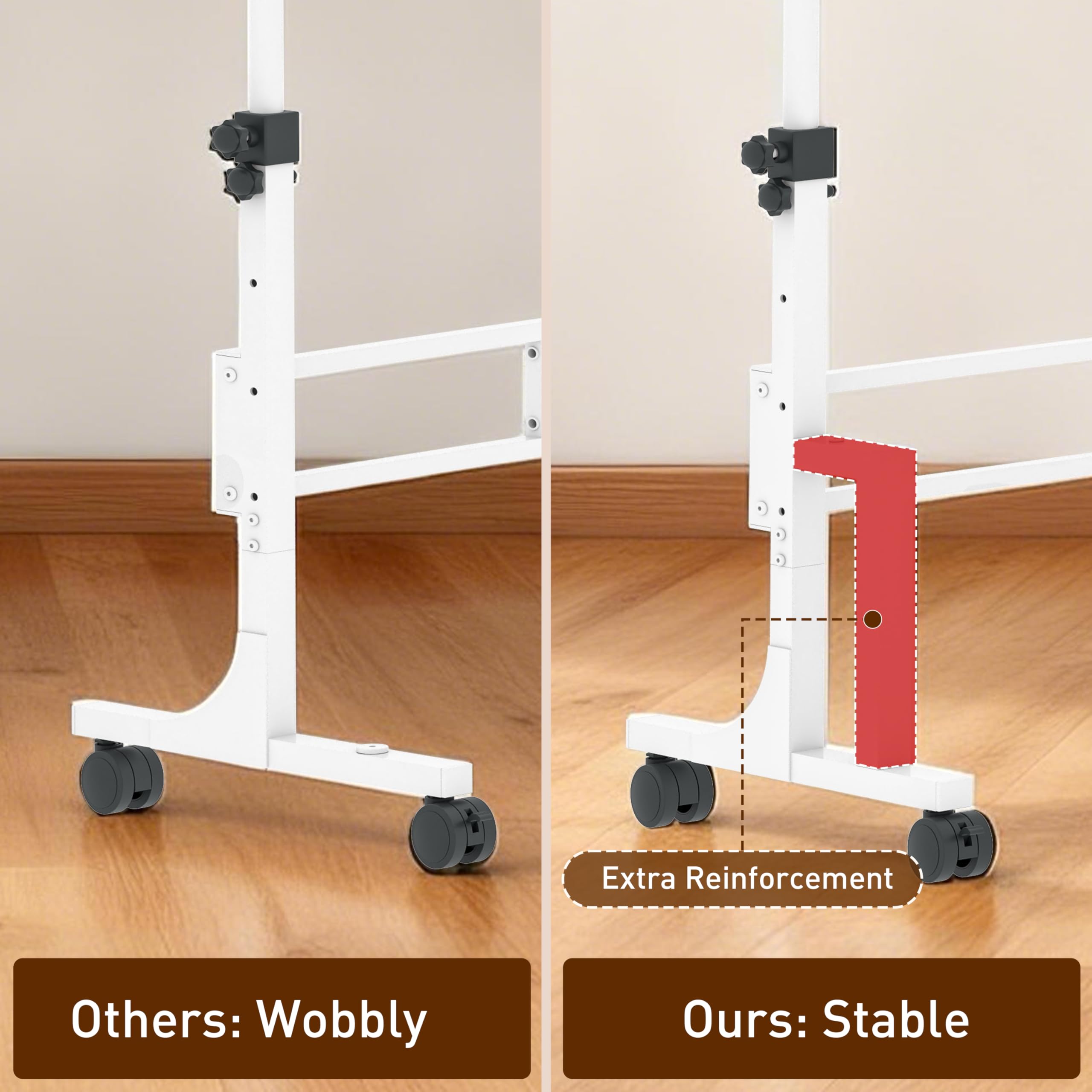 Height Adjustable Standing Desk with 2 Drawers Small Sit Stand Up Desk with Wheels Portable Rolling Desk for — view 8