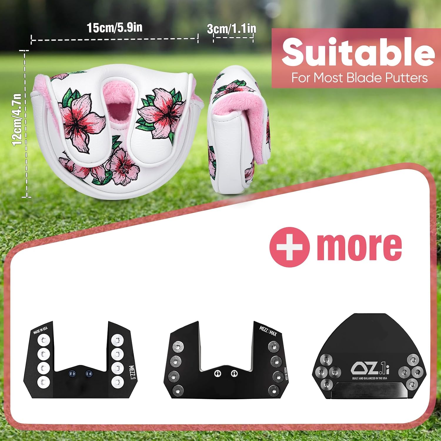 Golf Headcovers Embroidery Driver Cover Fariway Wood Headcover Hybrid Head Covers Leather Mallet Putter Covers Blade Putter Headcover with Magnetic Closure for Most Brand