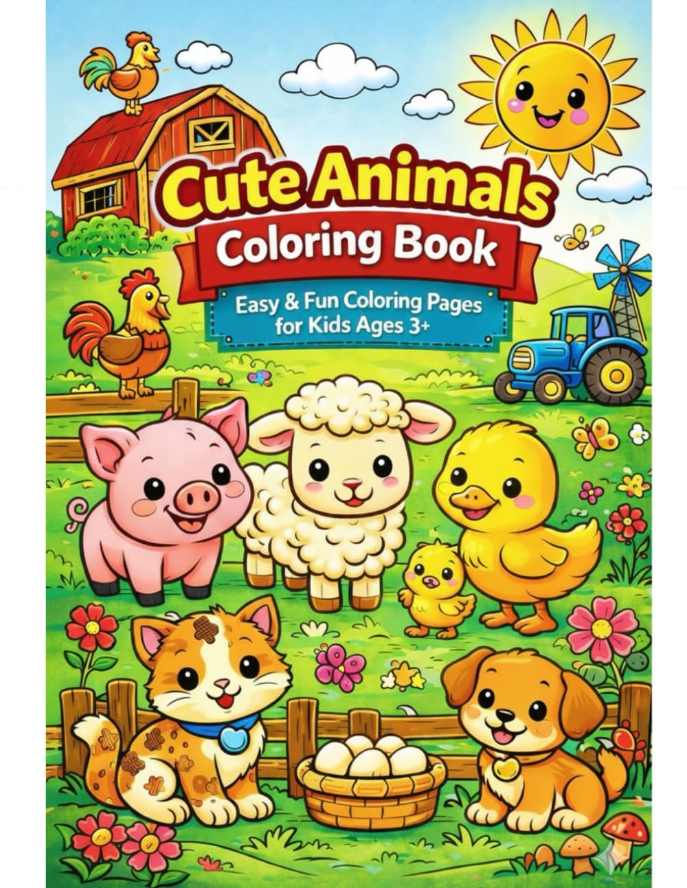 Cute Animals Coloring book: A Fun and Relaxing Coloring Book for Kids with Big, Easy-to-Color Pages