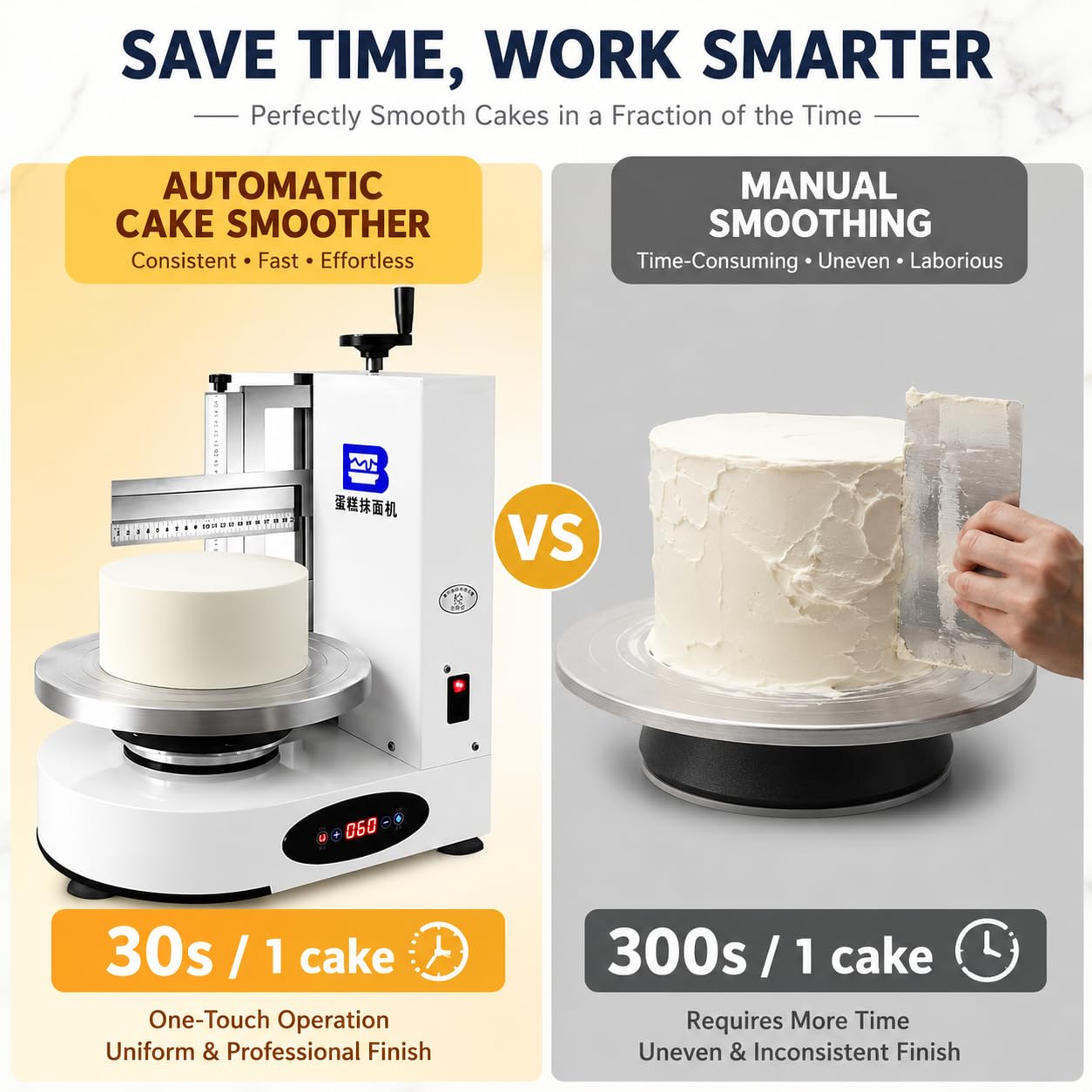 Plateau tournant électrique de 35 cm avec rotation automatique – Grattoir réglable pour gâteaux de 10 à 30,5 cm, lisseur de glaçage et épandeur de glaçage (blanc)