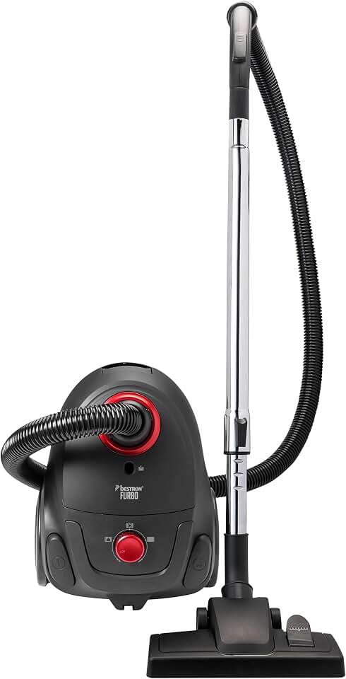 Bestron - Aspirador con Bolsa, aspiradora de Suelo con 3 Bolsas de Polvo, Mango telescópico de 94 cm y succión de Suelo conmutable, Radio de acción de 7,5 m, Filtro HEPA12 y microfiltro Lavable,