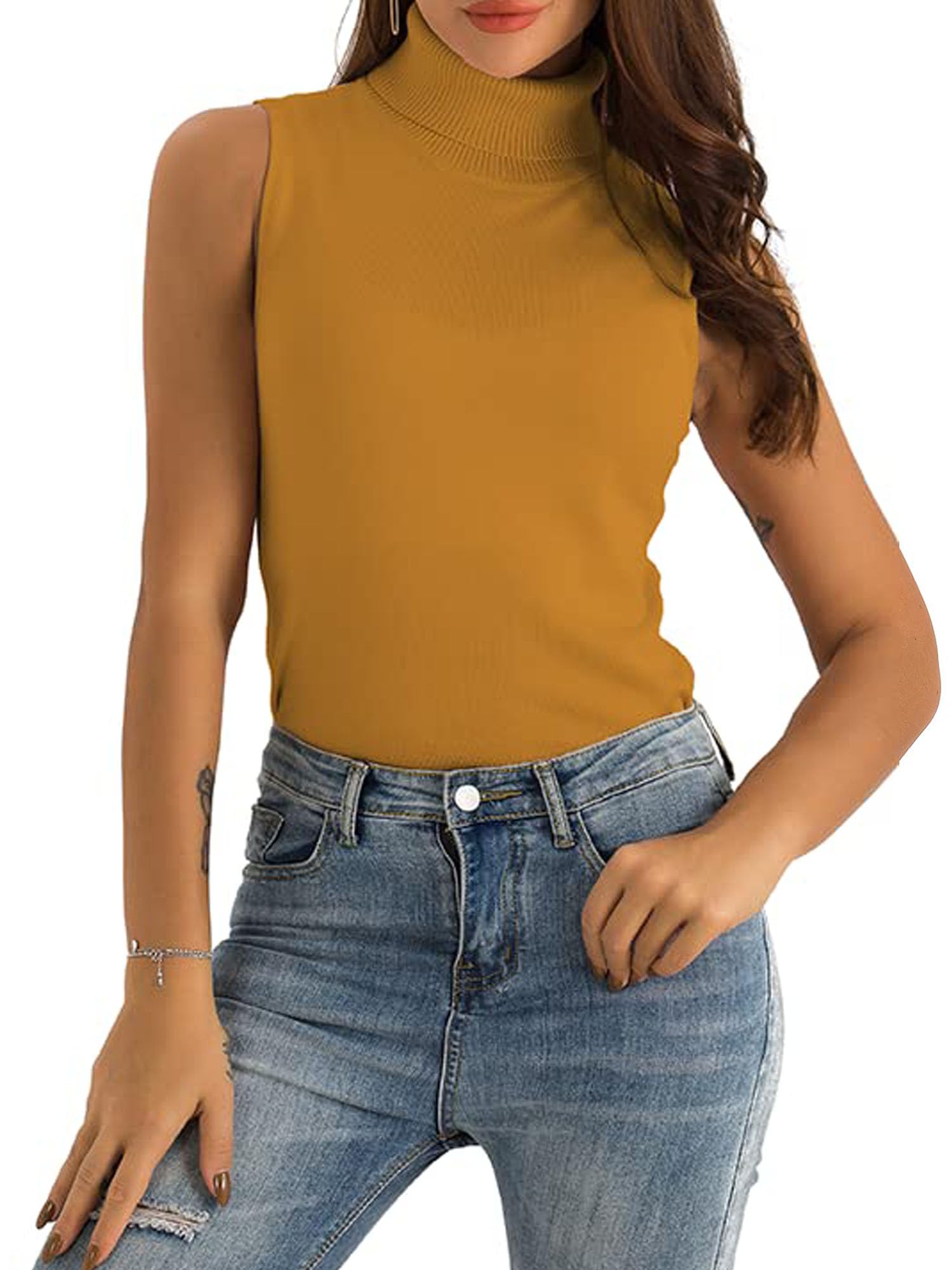 Spicy Sandia Women’s Ribbed Knit Sleeveless Turtleneck Tops