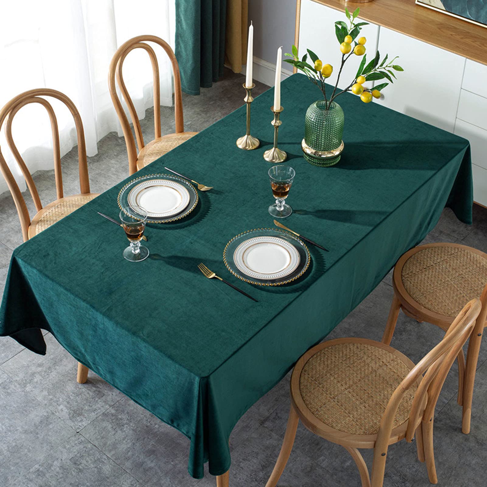 Rettangolare Tovaglia da Tavola Pesante Peluche Resistente alle Rughe A Prova di Polvere Semplice Tovaglie, Copritavolo per Feste da Giardino Cucina. (Verde,140x200cm)