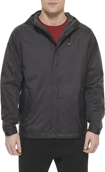Tommy Hilfiger Men's Lightweight Breathable Waterproof Hooded Rain Jacket Raincoat