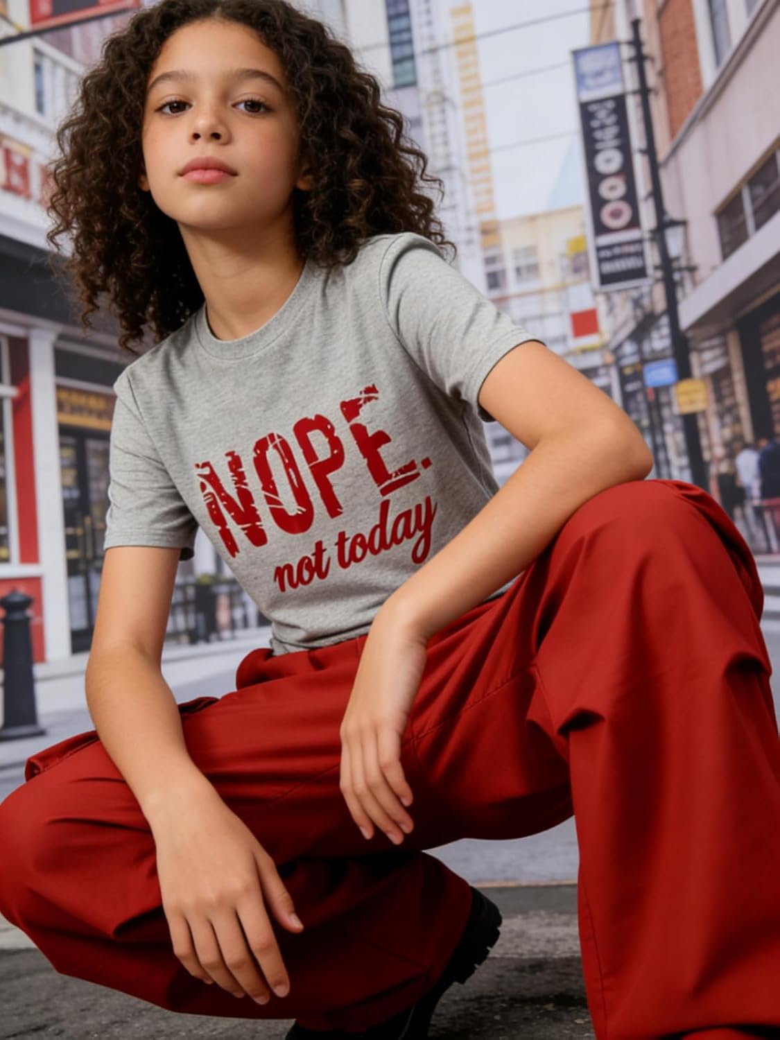 Girls Clothes Little Girl Outfits Letter Print Short Sleeve Tops & Cargo Pants 2PCS Girls Clothing 7-16 Years image 2