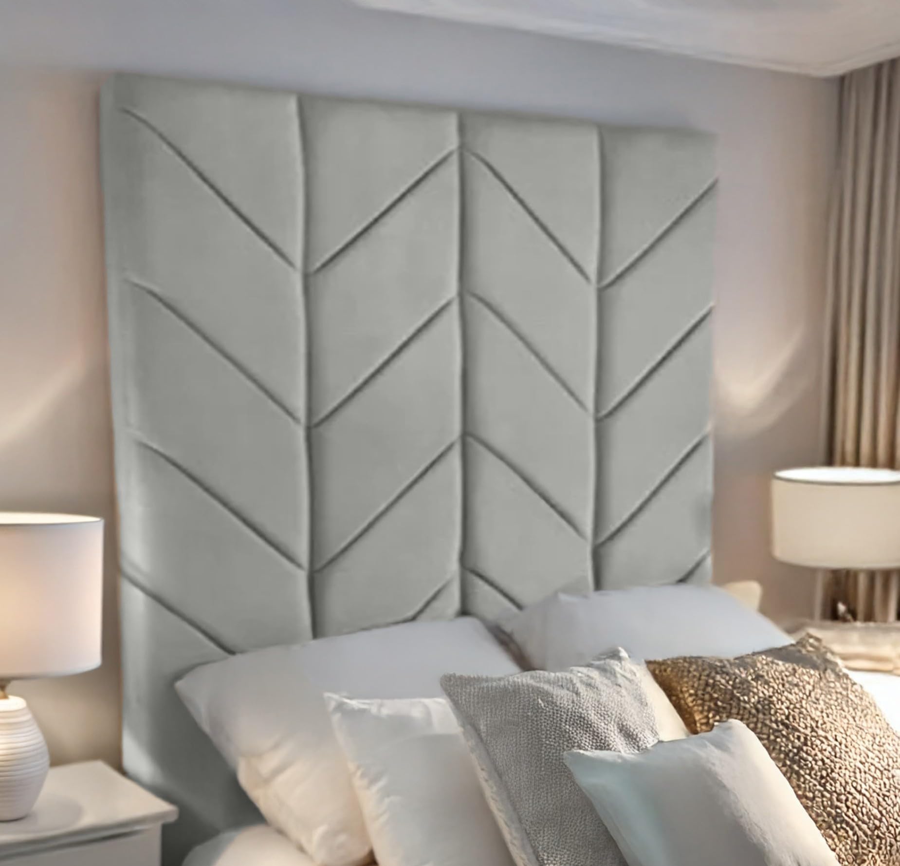 mm08enn Luxury Chevron Design plush Velvet Fabric Headboards for Divan Beds 30", 36" and 44" Height (Headboard Height 44", Silver, 6ft Super King Size)