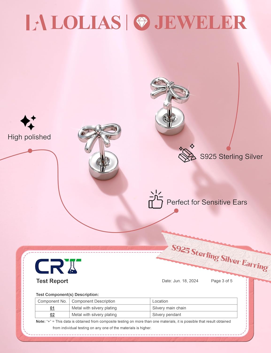 LOLIAS Soild 925 Sterling Silver Post Stud Earrings for Women Girls-Hypoallergenic Flat Back Earring 14K Gold Plated Toddler Surgical Steel Earring Small Flower Bow Cute Screw Back Earrings - Image 4