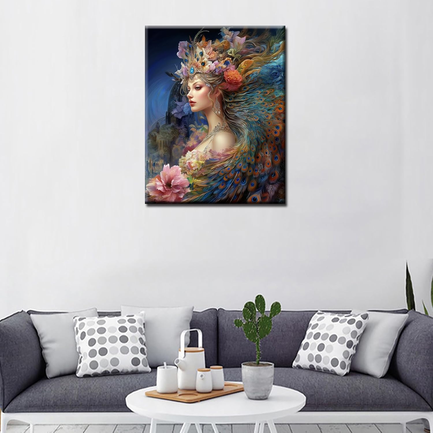 Tucocoo Flowers Girl Paint by Numbers Kits with Brushes and Acrylic Pigment on Canvas Painting for Adults, Fairy Feather Woman Arts Crafts Project for Home Wall Decor Gifts 16''x20'' (DIY Framed)