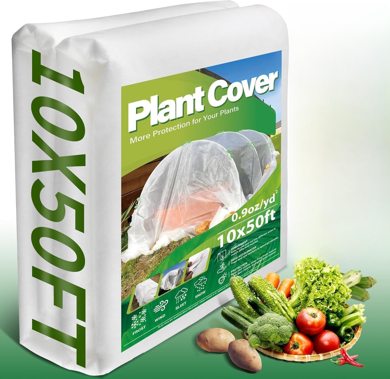 Avalution 5 Pack Plant Covers Freeze Protection, 10x50 FT Frost Cloths for Outdoor Plants, 0.9 oz/yd² Reusable Frost Blankets for Outdoor Plants, Row Covers for Vegetables Season Extension