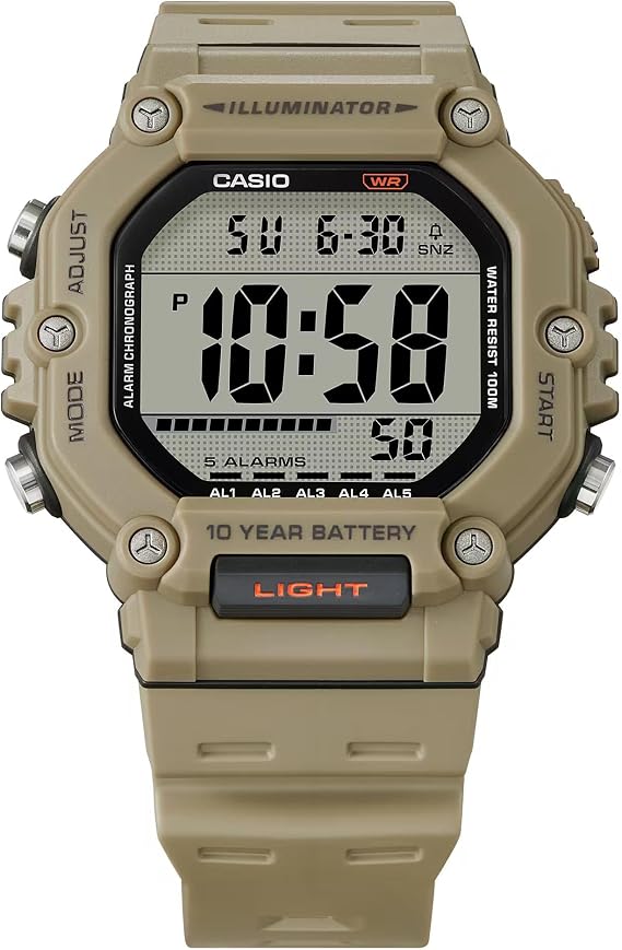 Casio AE-1600H-5AVDF Quartz Digital Silicone Coffee 10 ATM 50 mm Men's Wristwatch