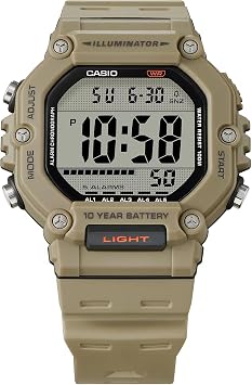 Casio AE-1600H-5AVDF Quartz Digital Silicone Coffee 10 ATM 50 mm Men's Wristwatch