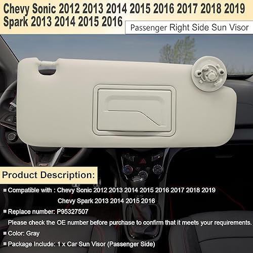 Miniatura 3 de NHILES Reemplazo de visera solar del lado derecho del pasajero compatible con Chevy Sonic 2012-2019 Spark 2013-2016, color gris