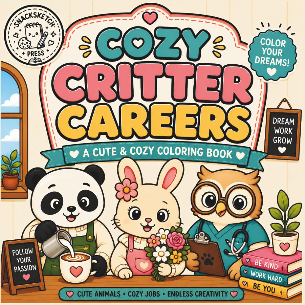Cozy Critter Careers: A Cute & Cozy Animal Coloring Book for Adults and Teens (SnackSketch Cozy Coloring Collection)