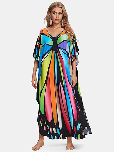 Miniatura 5 de Vestido RanRui largo hasta el piso, caftán, con botones, para playa, para mujer