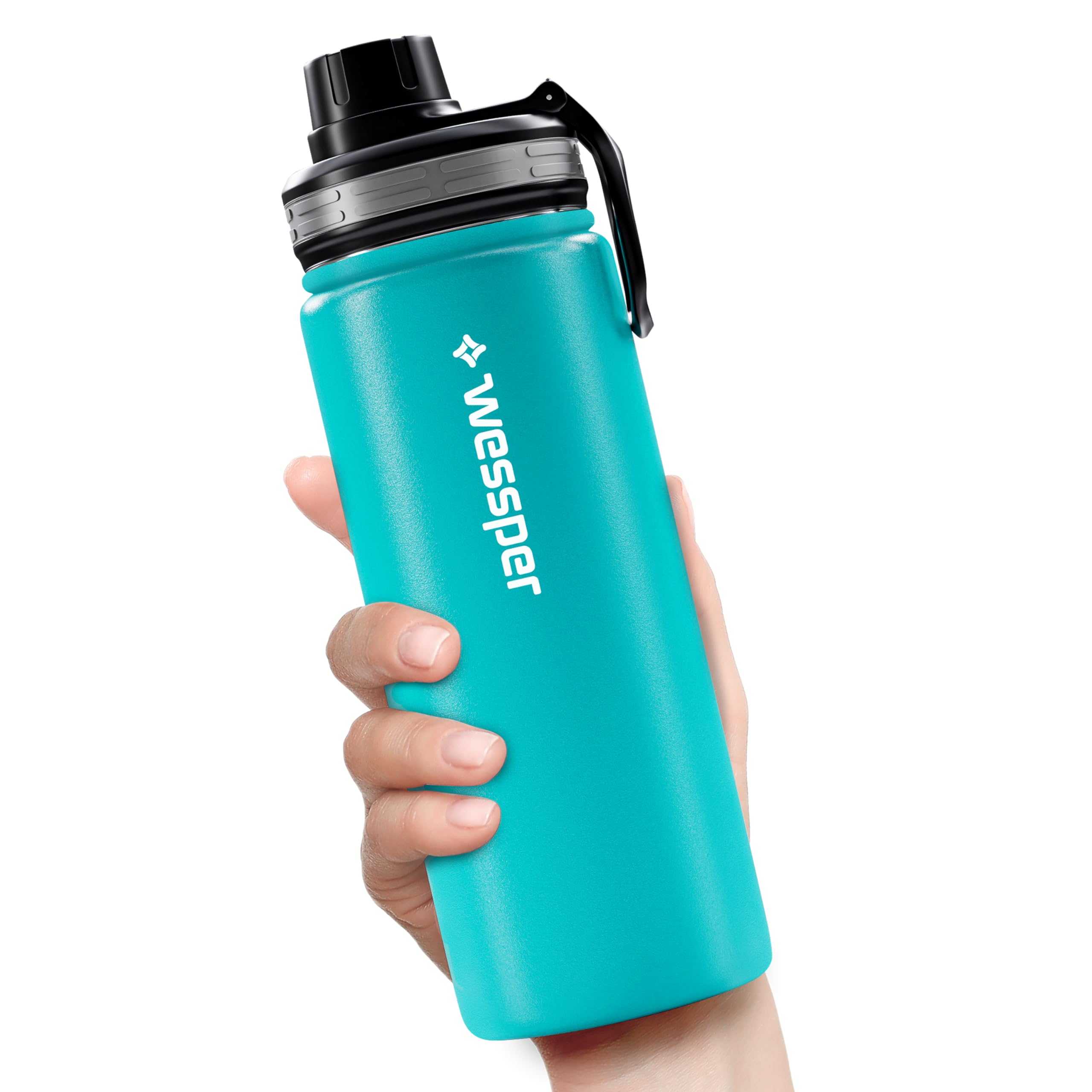 Wessper Gourde Thermique En Acier Inoxydable 500ml Anti-fuite Bouteille Isotherme, Thermos Sans BPA Avec 3 Couvercles | Gourde Bleu Élégante Sport | Gourde Isotherme Enfants Adulte Pour Camping