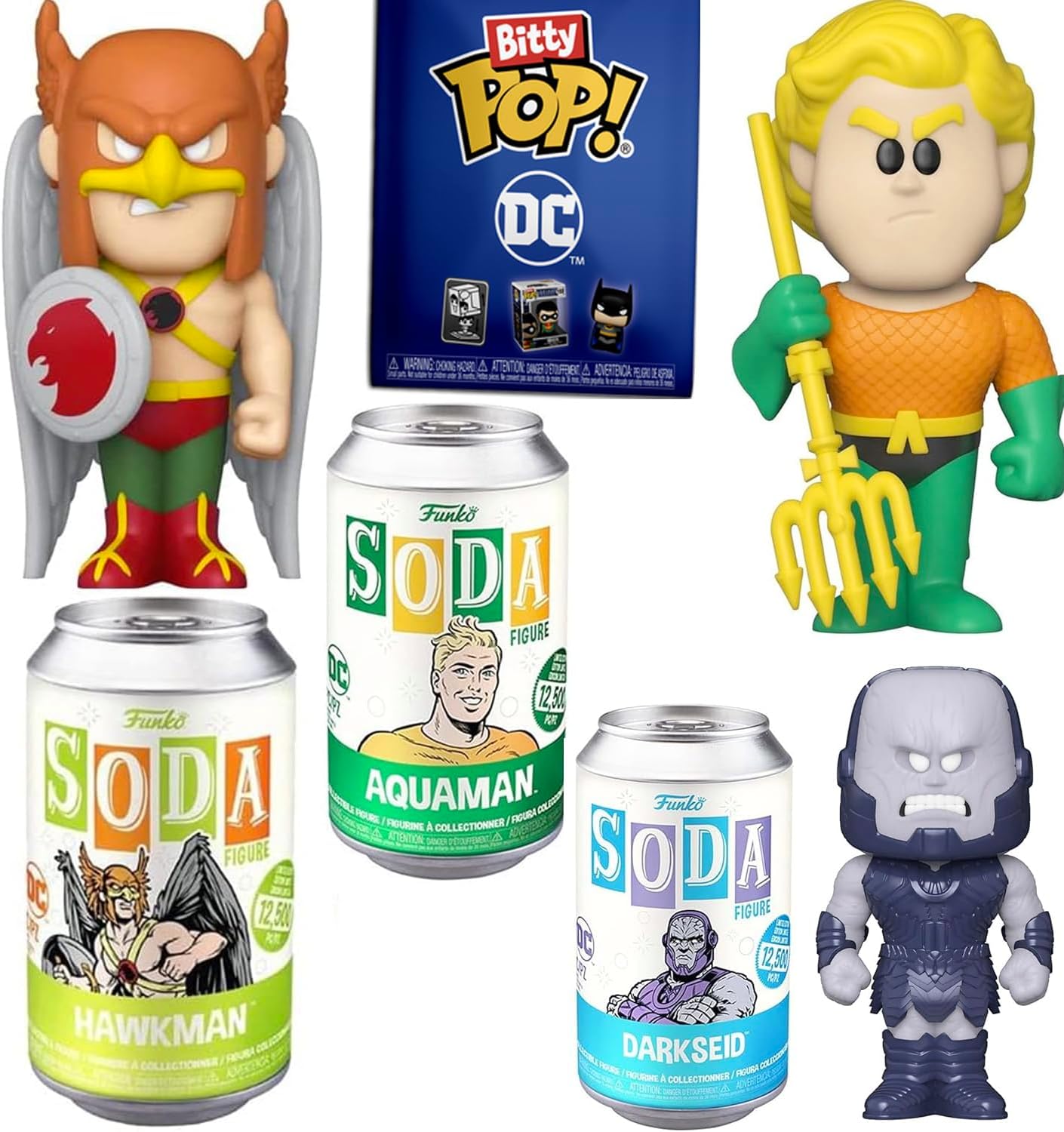 Retro Friends Rewind Figure Hawkman Justice League All Star Retro + Soda Aquaman + Darkseid & DC Bitty PoP Blind Bag - 4 Items