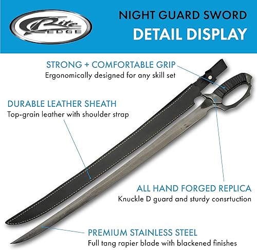 Miniatura 2 de Espada medieval forjada a mano con funda de cuero de 3323 pulgadas color negro D-Guard