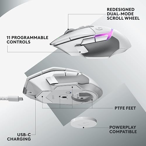 Logitech G G502 X Plus Lightspeed Wireless RGB Gaming Mouse - Optical mouse with Lightforce hybrid switches, Lightsync Rgb, HERO 25K gaming sensor, compatible with PC - macOS/Windows - White - 7