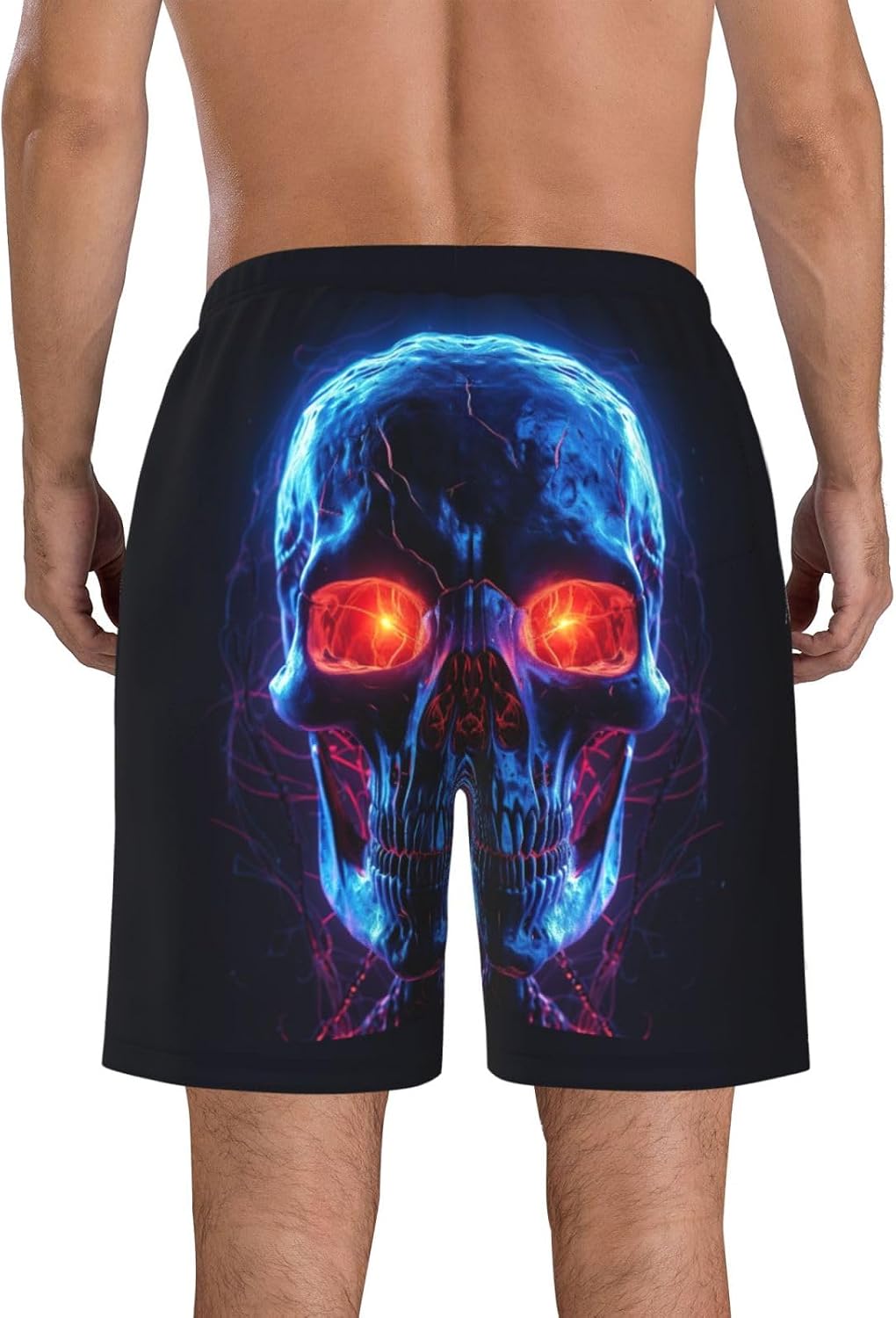 Halloween Skull Print Men's Quick-Drying Shorts Casual Beach Pants Stretch Waist Shorts and Pockets