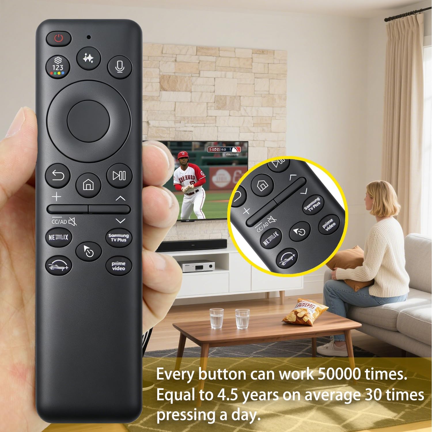 Solar Smart AI Voice Remote Control BN59-01432A PRO TM2560E with Rechargeable Solar Cell, USB-C Charging Compatible with Samsung 2021-2026 Neo QLED OLED 8K HDR Ultra HD Smart TV - with Pointer Button