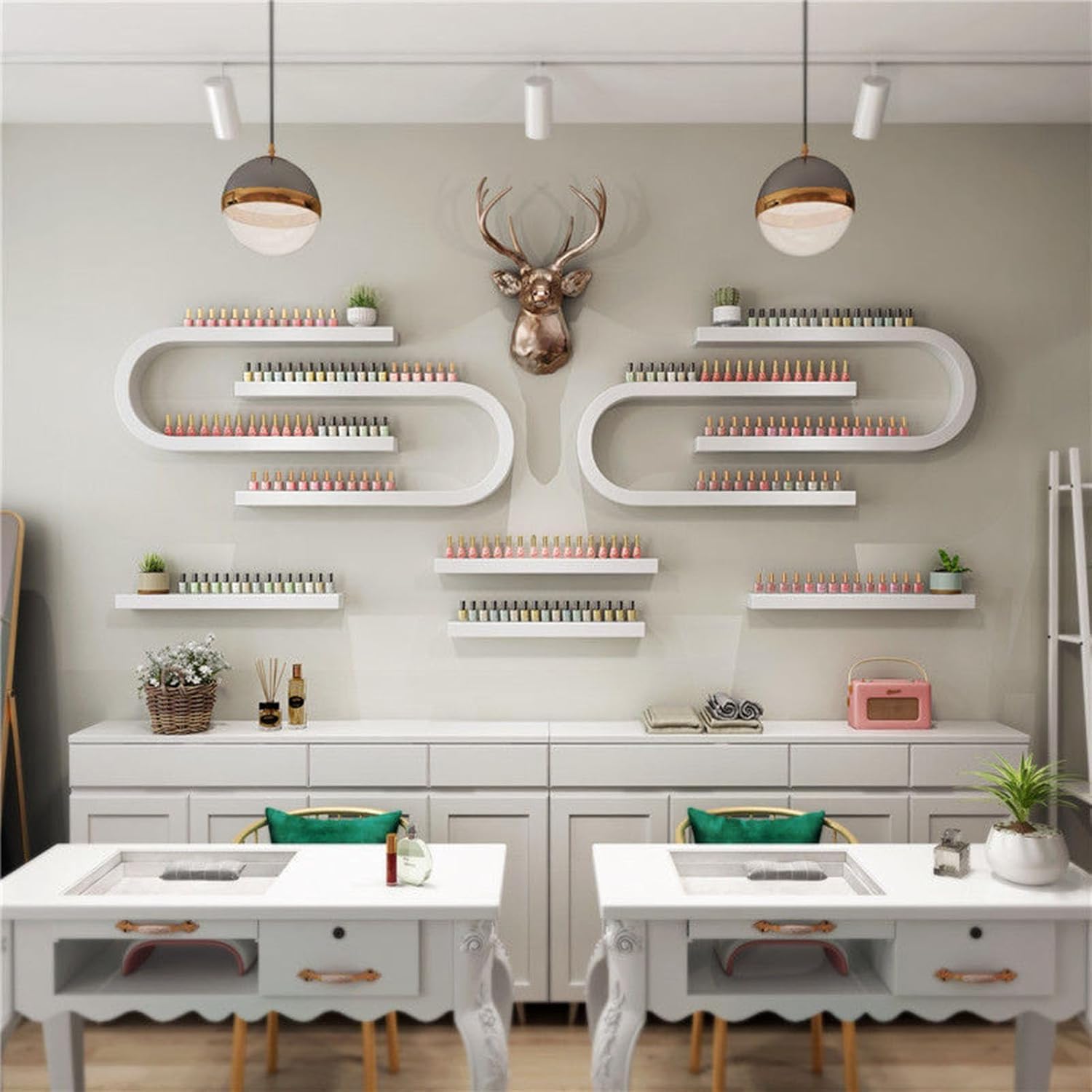 KEuLen Scaffali per Smalti per Unghie Montati Parete, Organizzatore for scaffali polacchi a Parete, Supporto Multifunzionale for Salone/Bellezza/Negozio di Unghie(White,8-Piece Set)