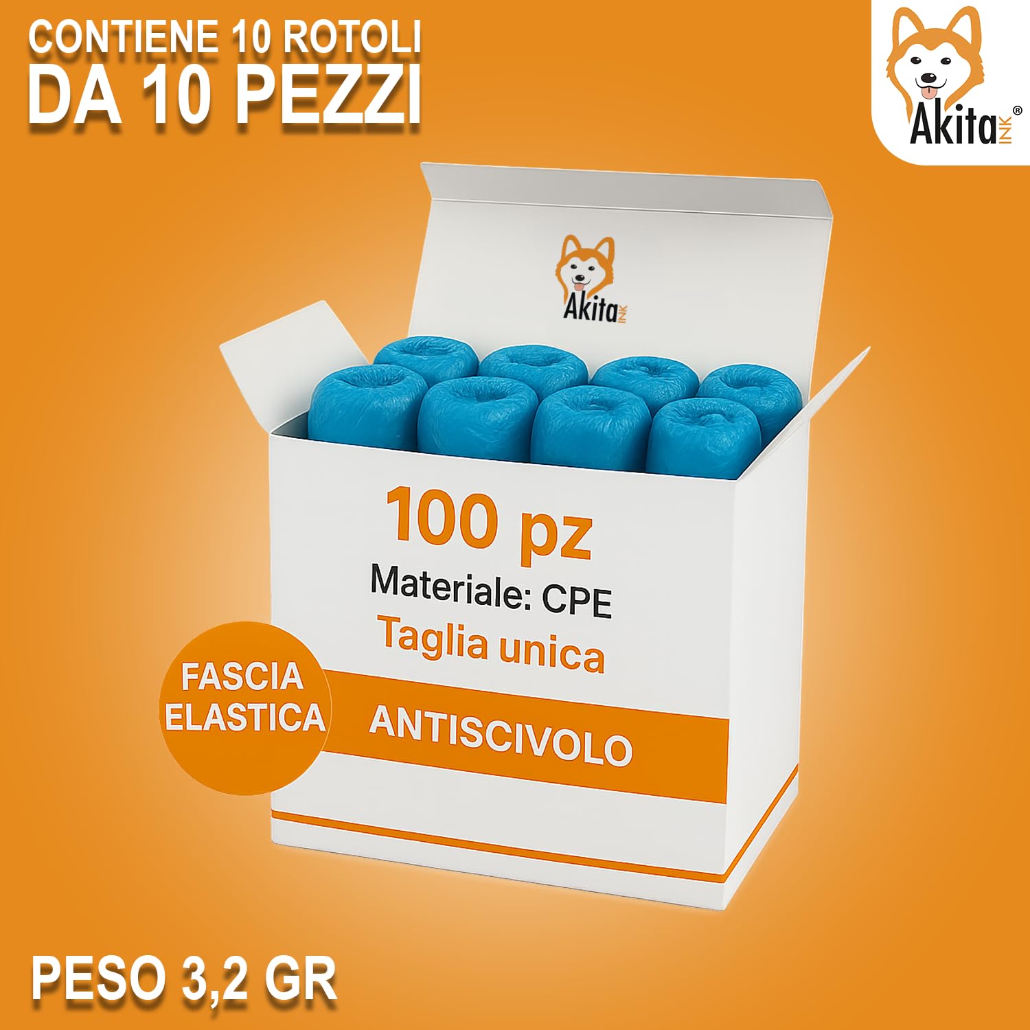 Copriscarpe Monouso in CPE AKITAInk – Blu, Suola Goffrata, Taglia Unica Fino al 48, Impermeabili, DPI per Pulizia