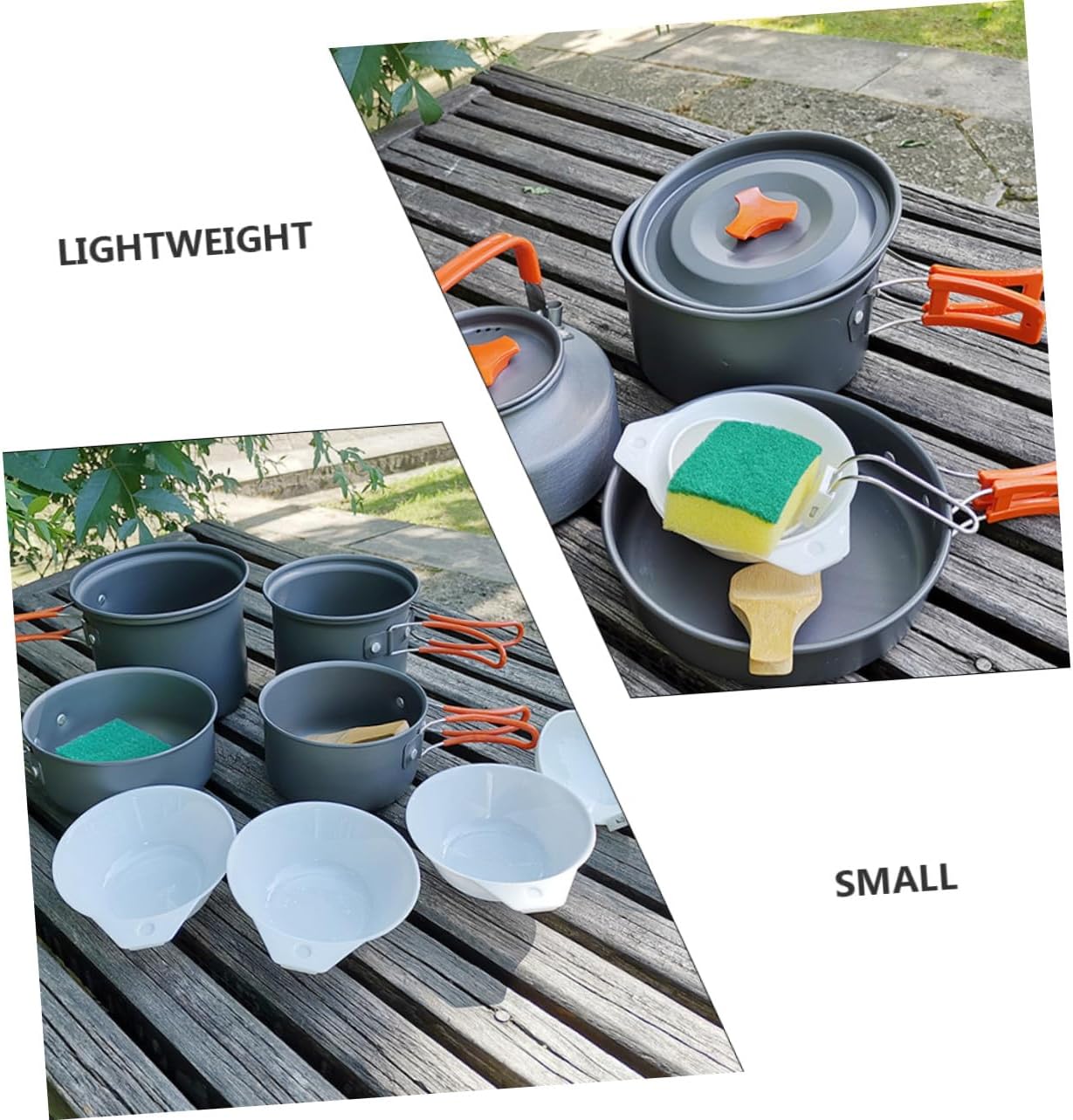 7pcs Portable Camping Tableware Lightweight Outdoor Small Bowls Spoon Turner and Sponge Plastic Kit for Hiking Picnic Travel