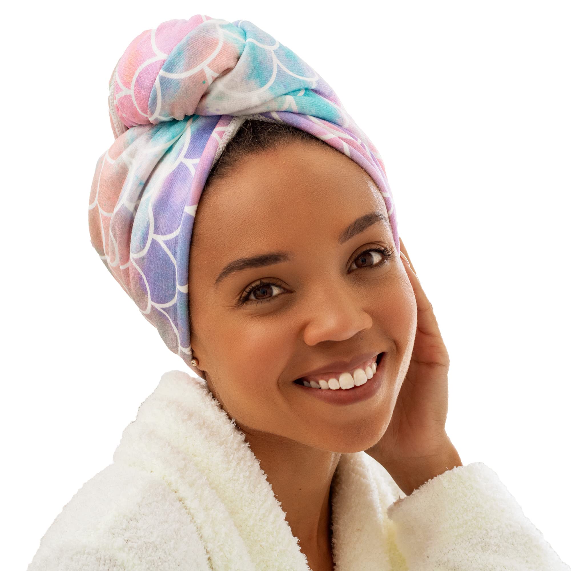 Turbie Twist Microfiber Hair Towel Wrap for Women and Men | Bathroom Essential Accessories | Quick Dry Hair Turban for Drying Curly, Long & Thick Hair (Mermaid)