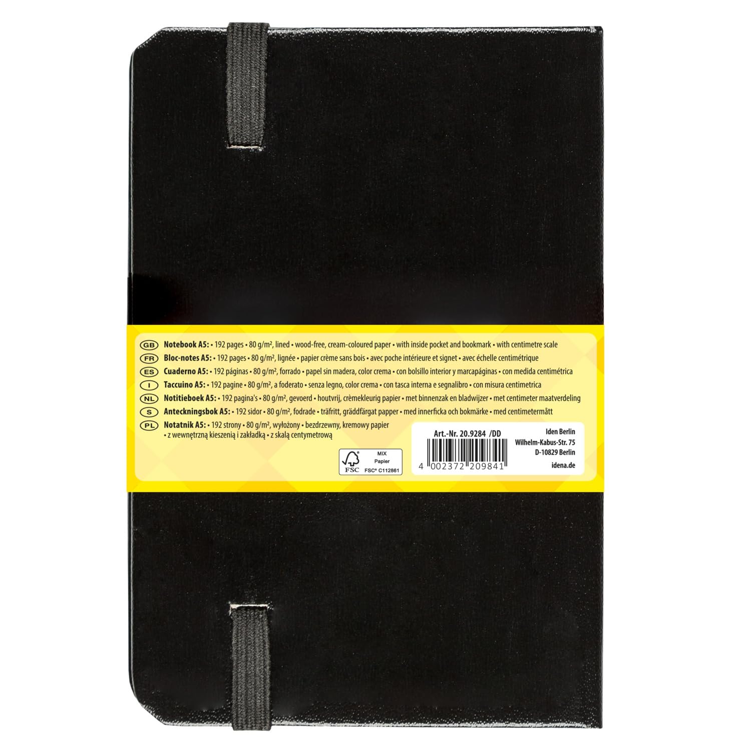 Idena Taccuino DIN A5 a righe 192 pagine 80 g/m² copertina rigida nera 1 pz