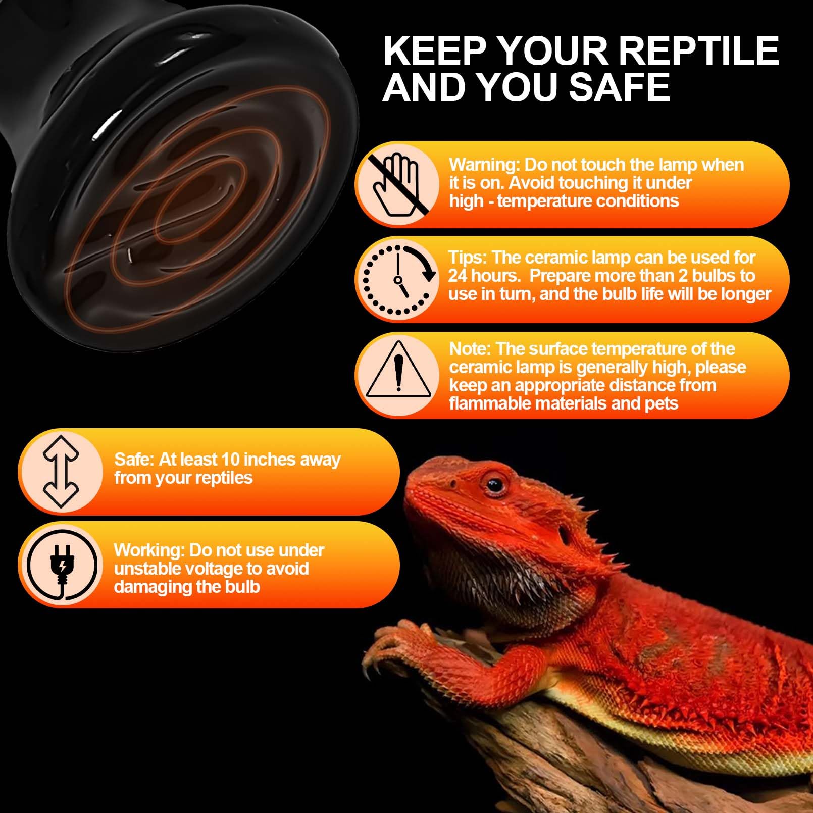 BNOSDM Reptile 100W Ceramic Heat Emitter,4 Pack Reptile Heat Lamp Bulbs,Ceramic Heat Lamp,Brooder Coop Heater for Amphibian Reptile Lizard Turtle Chicken - image 6