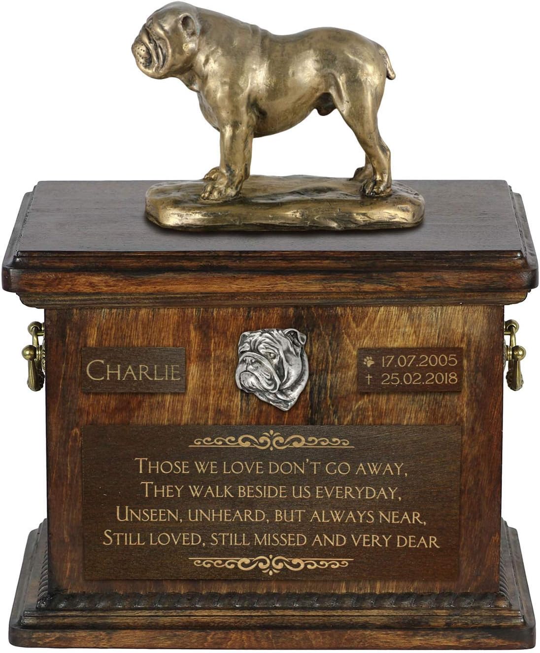 Art-Dog Custom Dog Sitting Statue Memorial Urn - Handmade Cold Cast Bronze on Birch Base – Sturdy and Stylish Urn for Dog’s Ashes – 8.3x11.4x8.7 – 5l – English Bulldog VII