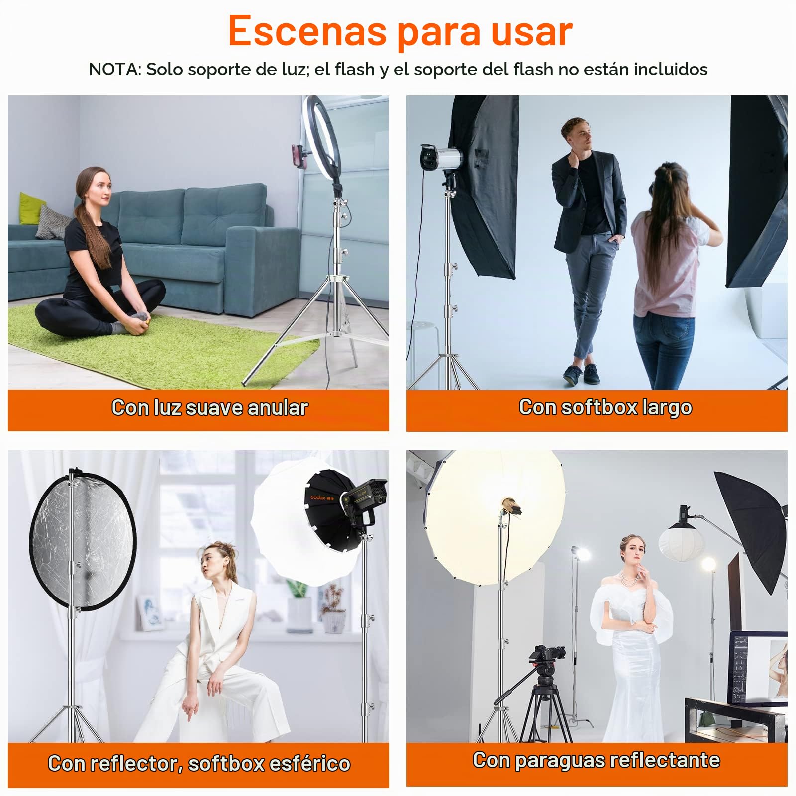 Soonpho Soporte de luz con Amortiguador de Resorte de 3 m, trípode de Acero Inoxidable con Bolsa de Almacenamiento y Adaptador de 1/4, 3/8 Pulgadas para grabación de vídeo de Estudio, Reflector