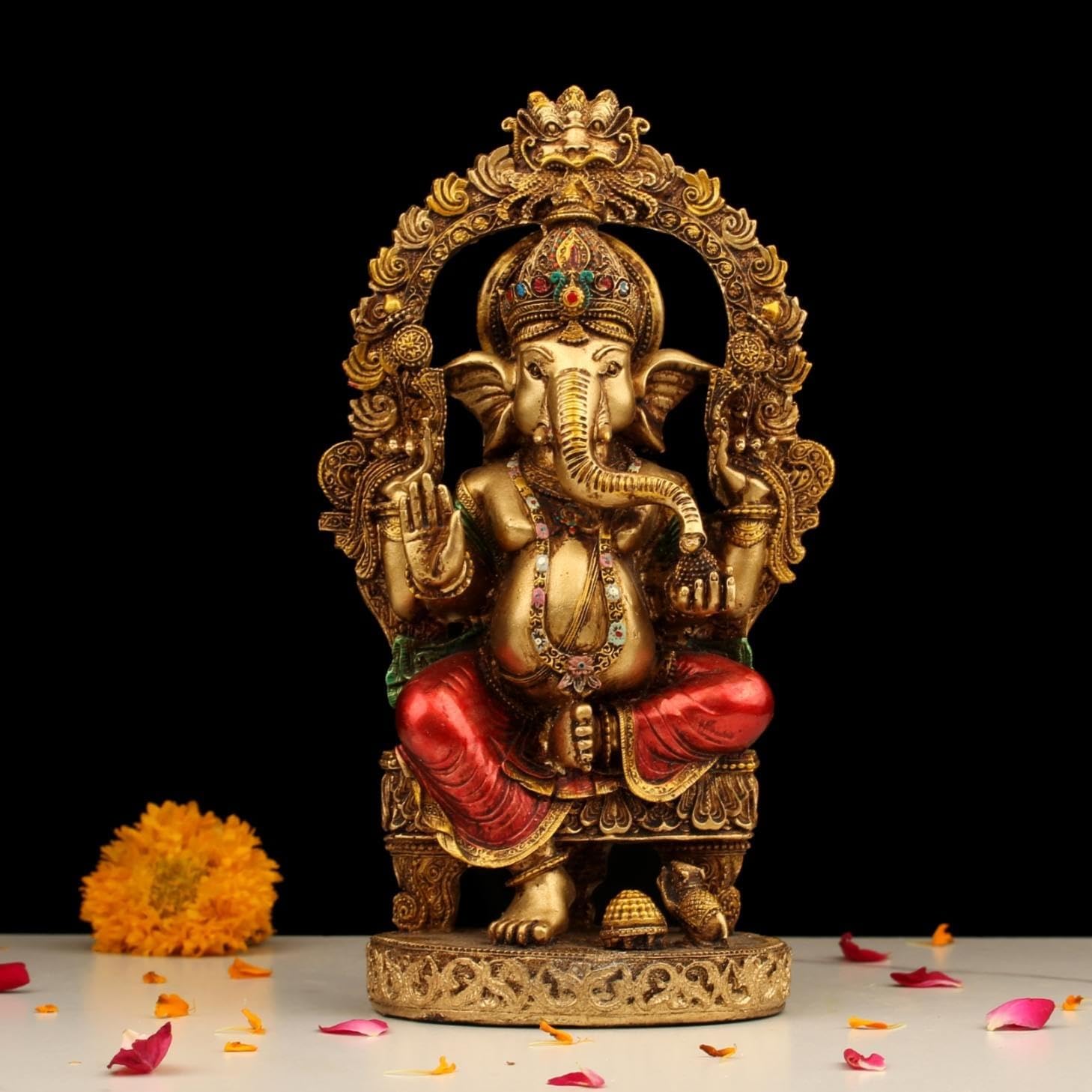 Resin 10" Ganesh Mehrav Copper Finish Hindu God Statue Ganpati Ganesh Idol Figurine Decoration and Pooja Gifting Purpose Sculpture Office House Warming Statue Murti