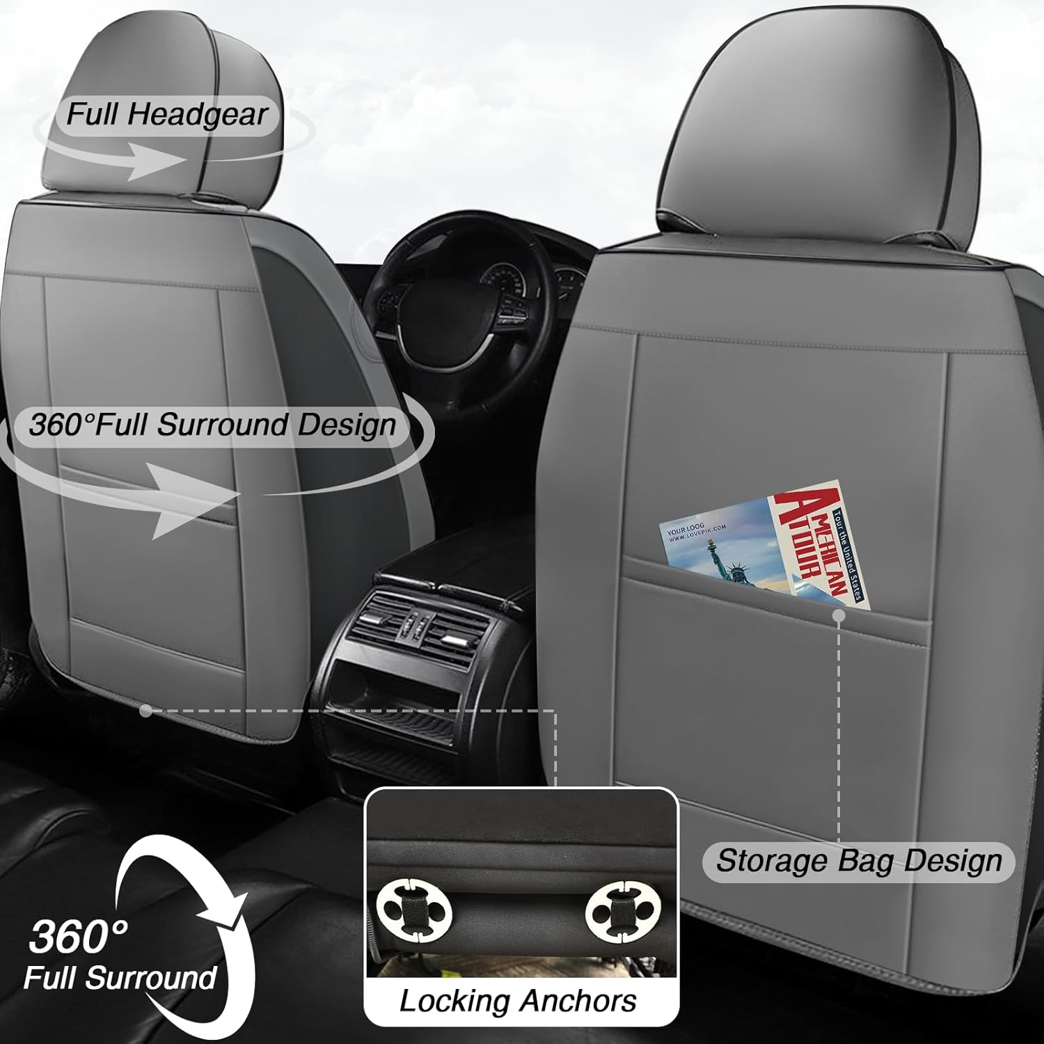 Car Seat Covers for Chevrolet Equinox 2005-2026, Premium Nappa Leather Waterproof & Anti-Slip, Full Coverage Customized fit Chevrolet Equinox Seat Covers Front Set (2 Seats Standard,Gray-Black)