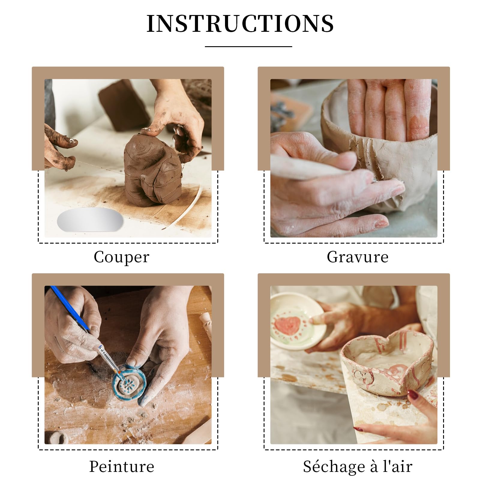 Kit De Poterie DIY Pour Adultes – Argile Autodurcissante Sans Cuisson – 51 Pièces Avec Outils Et Peintures – Cadeau Créatif