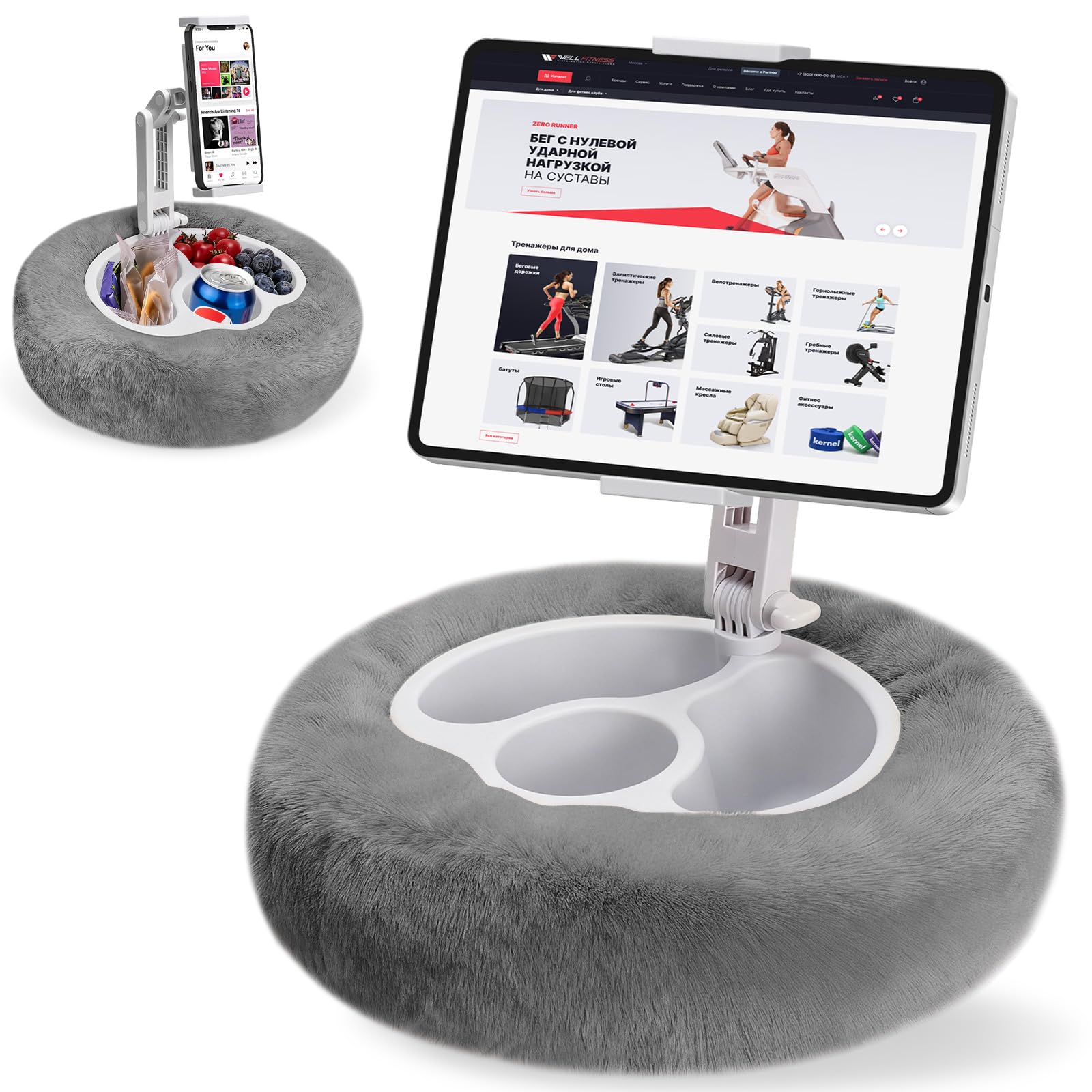Supporto per Tablet con Cuscino, Supporto per Kindle con Ciotola Staccabili | Supporto per iPad da Letto Regolabile a 360°, Porta Tablet Cuscino Compatibile con Tablet da 4,7“ a 12,9”, Telefoni e Kindle