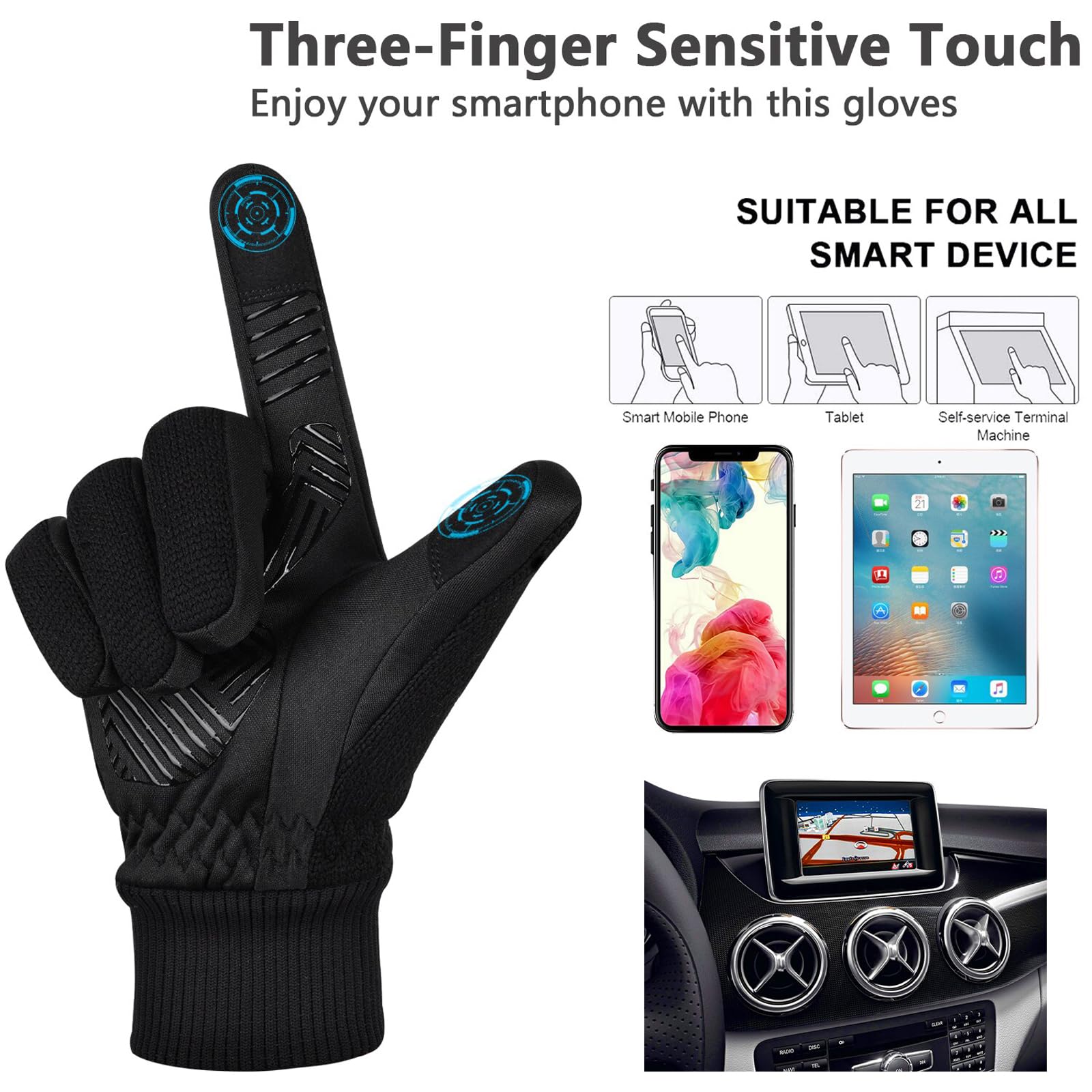 Guanti Invernali Guanti Caldi, Guanto Antiscivolo Touchscreen Guanti da Ciclismo per Bici per Guida, Sci, Corsa, Moto/Palestra
