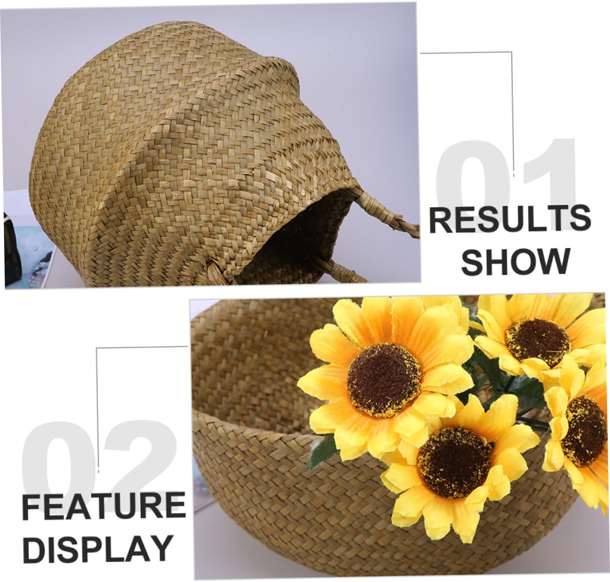 VICASKY Handwoven Rattan Basket for Sundries and Flowers, Foldable image 3