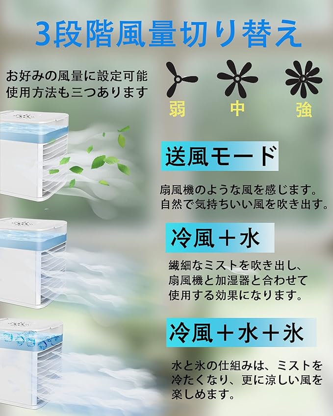 Amazon Co Jp 冷風機 小型 卓上冷風機 500ml 大容量 21年 更新版 冷風扇 扇風機 卓上クーラー 卓上冷風扇 4in1 機能搭載 氷入れ可能 上から給水 7色ライト 3段階風量 上下90度調整 Usb給電 熱中症対策 送風 加湿 冷却 空気清浄 オフィス 寝室 台所 白 ホーム