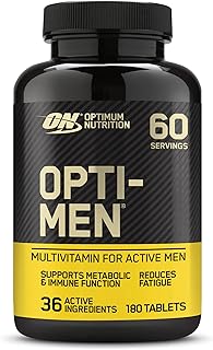 Optimum Nutrition Opti-Men Multi-Vitamin Supplements Men With Vitamin D, Vitamin C, Vitamin B6 And Amino Acids, Unflavoured, 60 Servings, 180 Capsules