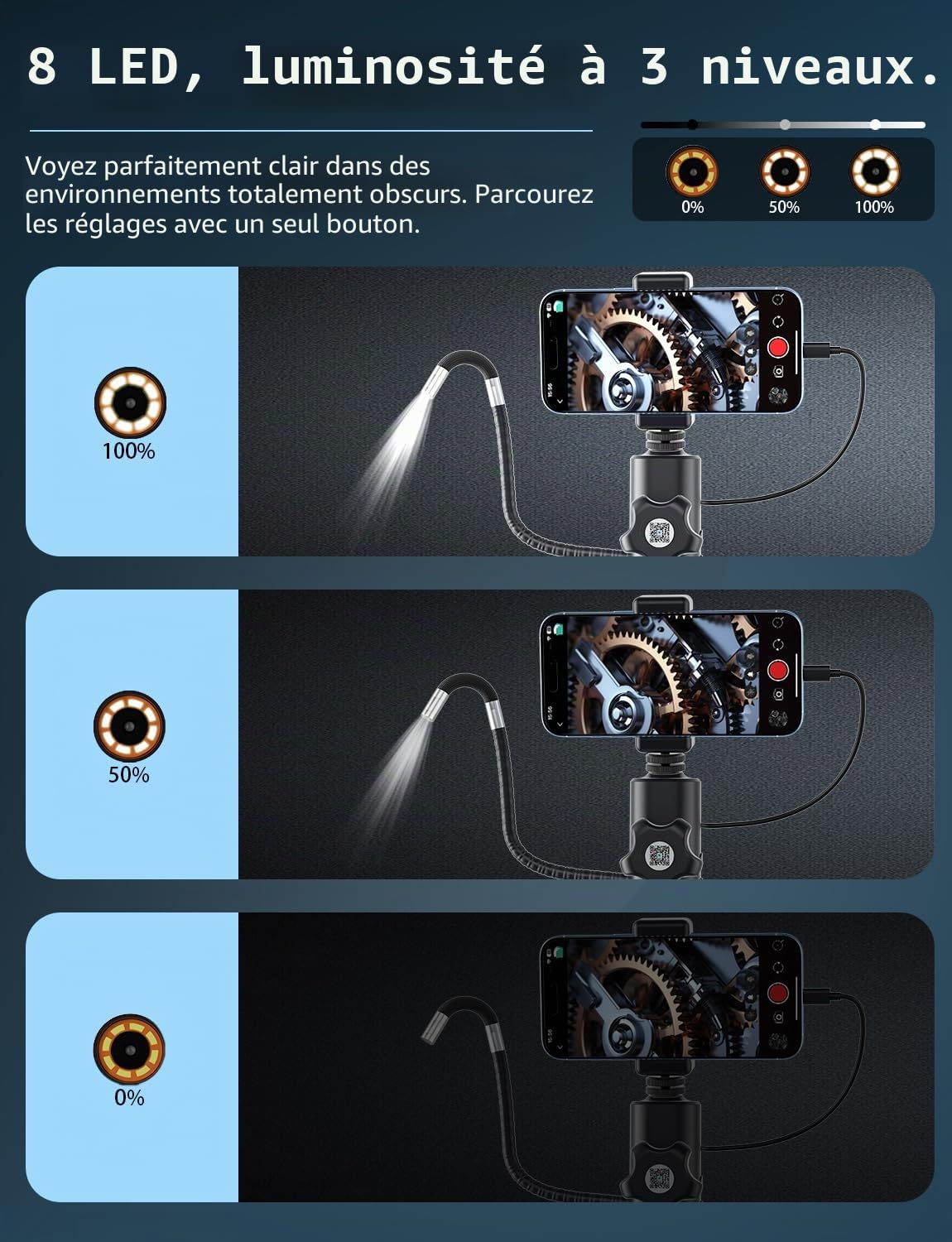 Caméra endoscopique avec lumière [Rotation à 360°] Endoscope articulé HD 1920P avec caméra Serpent Semi-Rigide IP67 pour Inspection étanche Cadeaux/Outils Endoscope Fille pour Homme pour iPhone