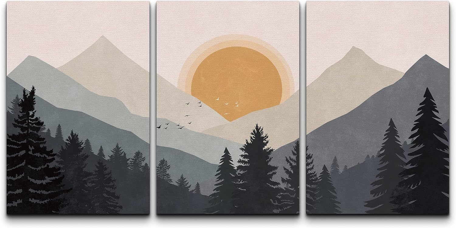 Amazon.com: wall26 Canvas Print Wall Art Set Pastel Mountain Lake ...